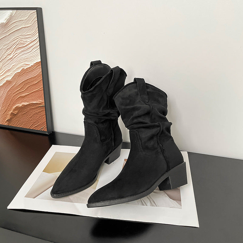 Beatrix | Womens Riding Boots Suede Pointed Toe Chunky Heel Knee High Boots