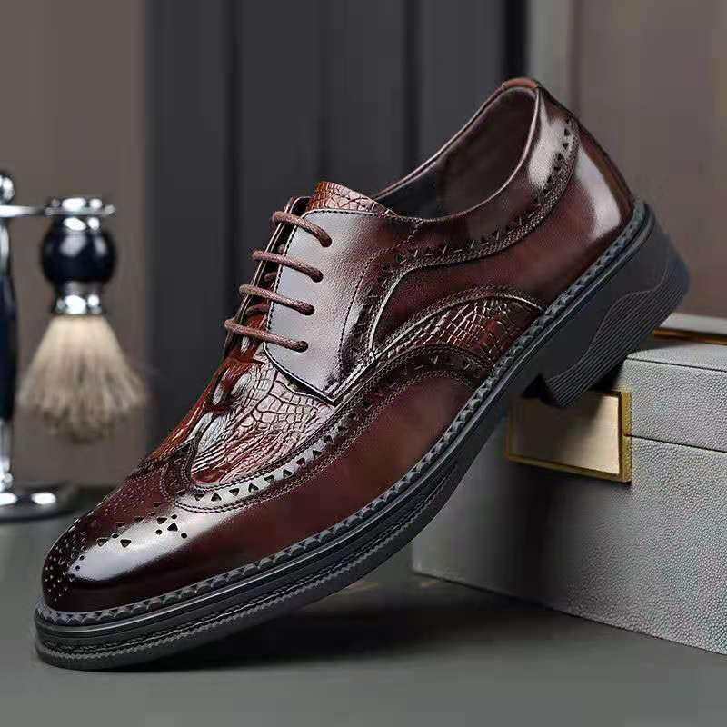 Baxter | Mens Leather Brogue Business Formal Casual Wedding Shoes - 2