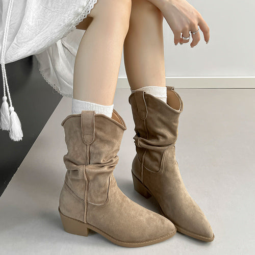 Beatrix | Womens Riding Boots Suede Pointed Toe Chunky Heel Knee High Boots