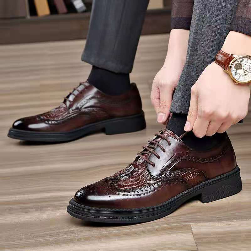 Baxter | Mens Leather Brogue Business Formal Casual Wedding Shoes - 3