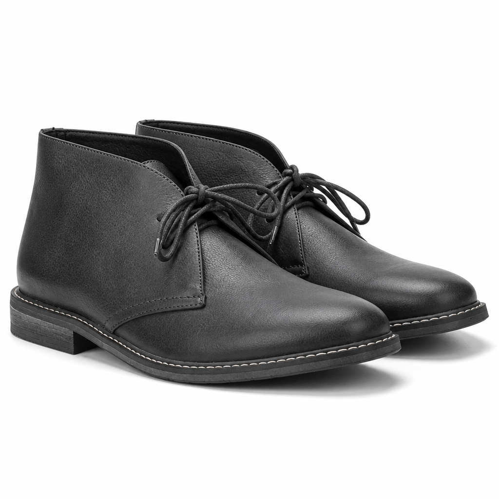 Leland | Mens Suede Desert Chukka Ankle Retro Boots Black 2 packshot