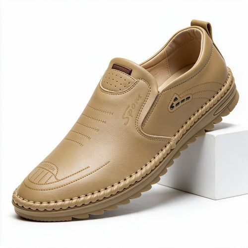 Auberon | Mens Loafers Slip on Leather Casual Driving Shoes Khaki packshot