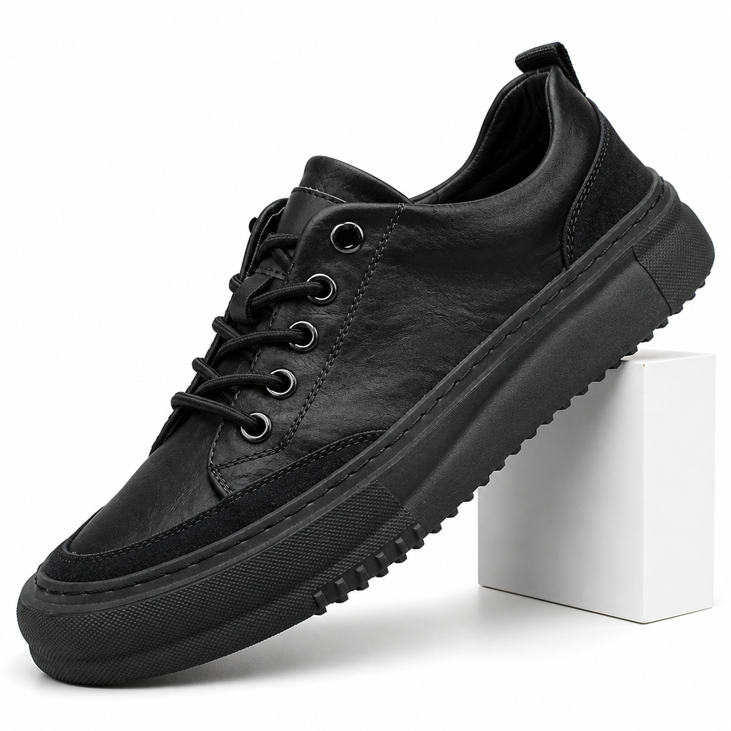 Ferris | Mens Leather Vintage Casual British Round Toe Shoes Black packshot