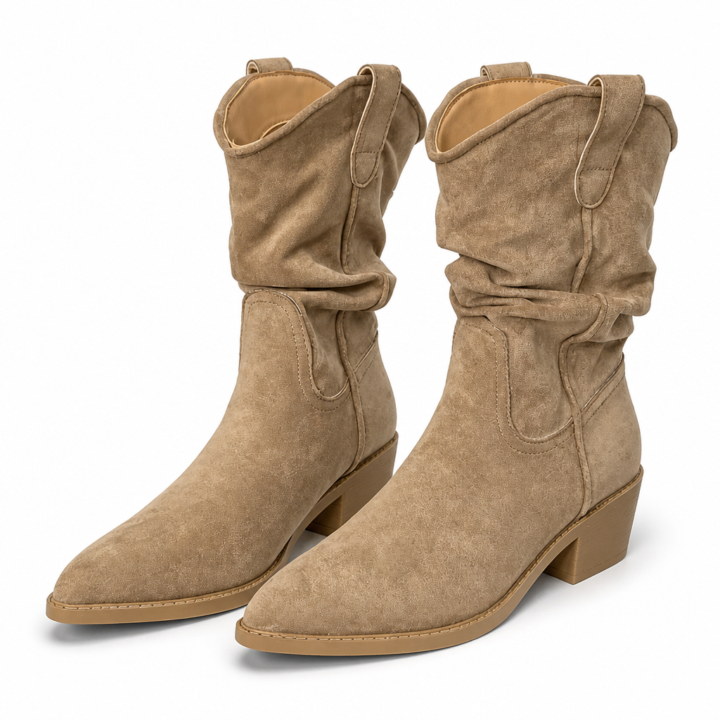 Beatrix | Womens Riding Boots Suede Pointed Toe Chunky Heel Knee High Boots Khaki packshot