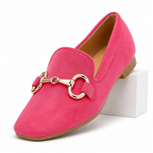 Corinne | Womens Loafers Suede Square Toe Buckle Black Loafers Rose packshot