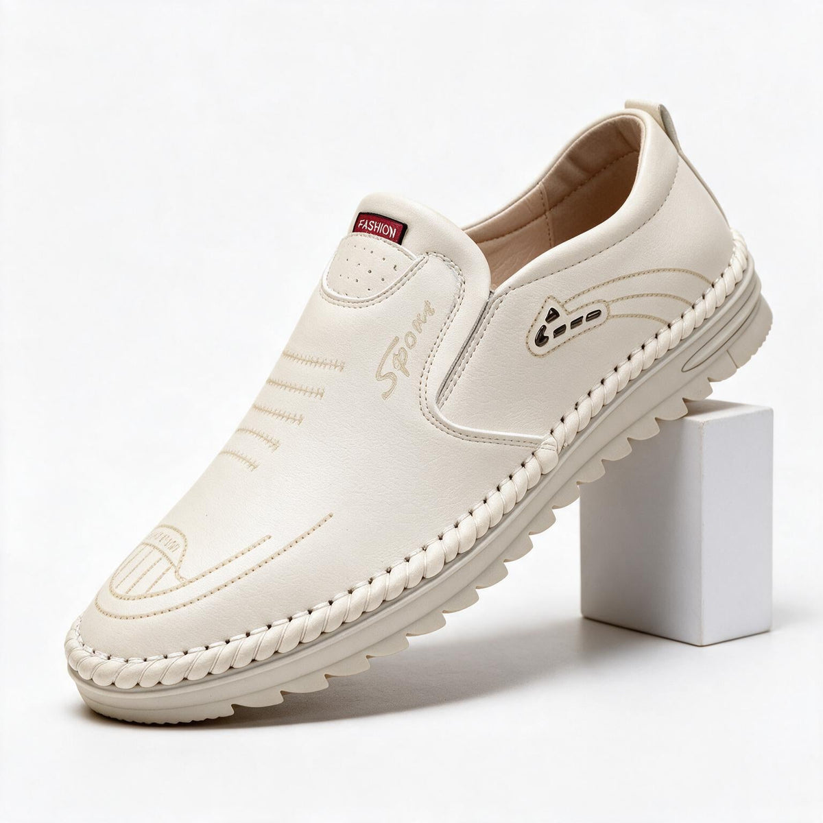 Auberon | Mens Loafers Slip on Leather Casual Driving Shoes Off White packshot