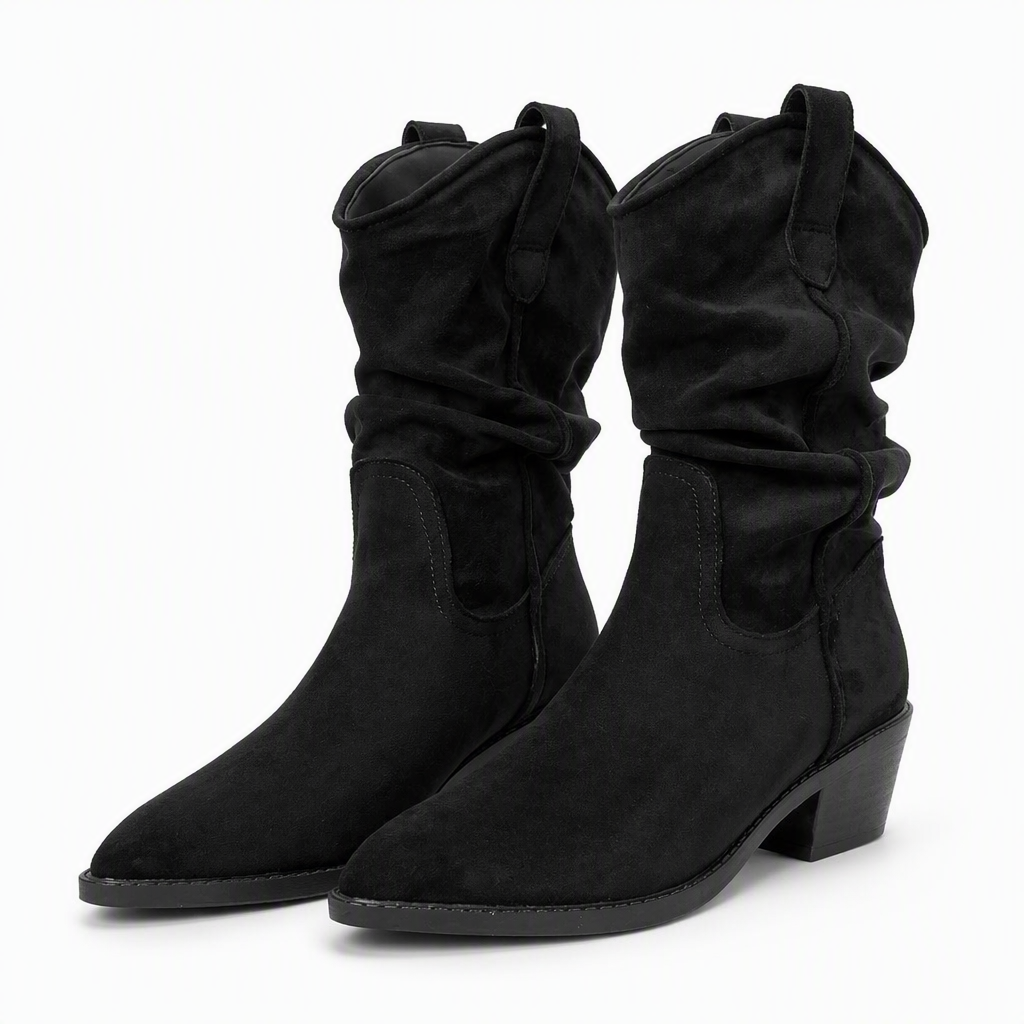 Beatrix | Womens Riding Boots Suede Pointed Toe Chunky Heel Knee High Boots Black 2 packshot
