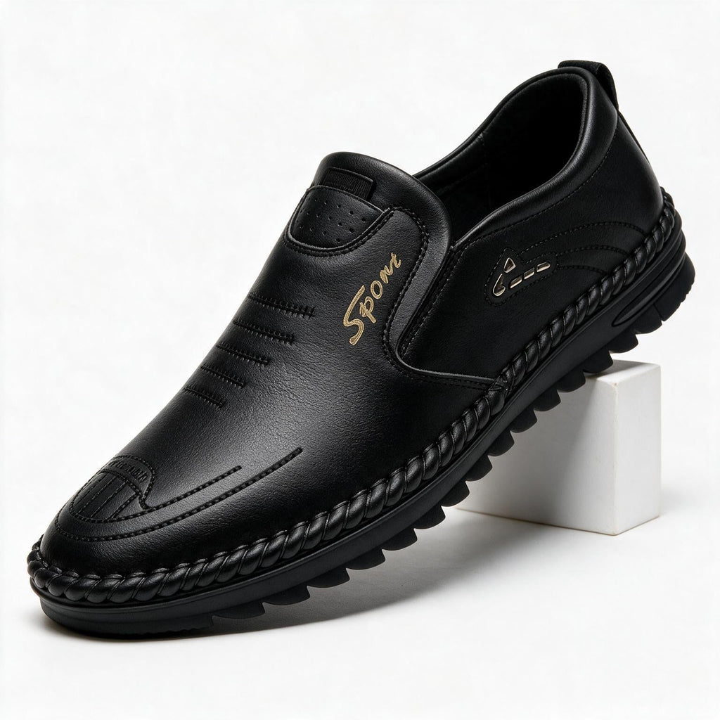 Auberon | Mens Loafers Slip on Leather Casual Driving Shoes Black 2 packshot